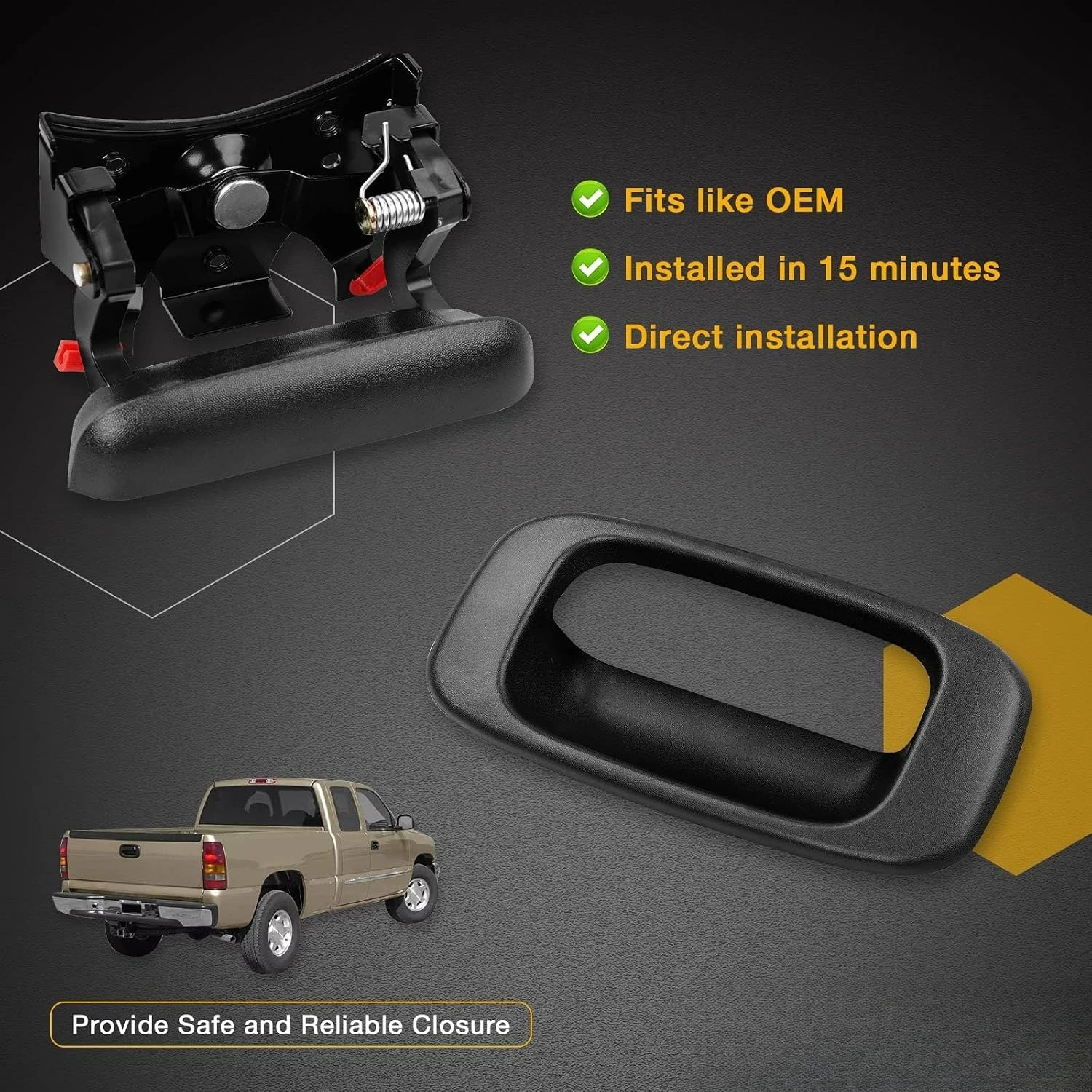 Tailgate Handle Latch and Bezel Trim Compatible with 1999-2007 Chevy Silverado GMC Sierra 1500 2500 3500 Replaces 15997911