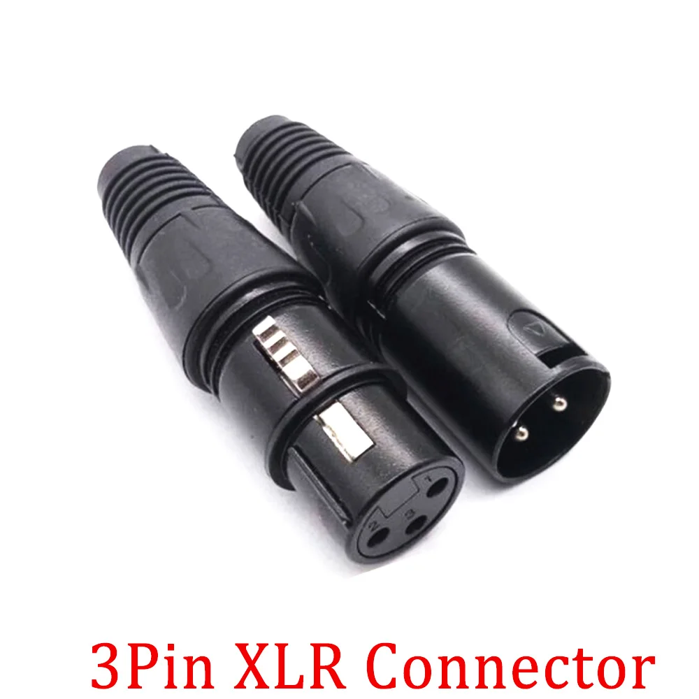 1/2/5Pcs Black 3Pin XLR Cannon Mic Connector XLR Microphone Male Female Audio AV Cable Terminals Sound 3Core Plug Socket Adapter