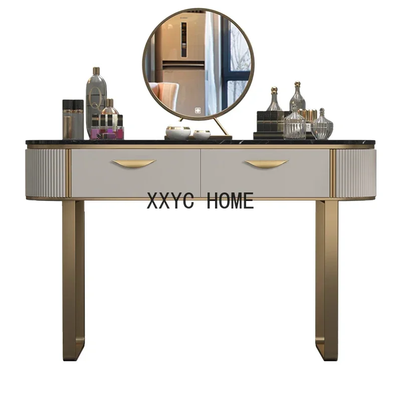 

Light Luxury Dressing Table Bedroom Marble Makeup Table Modern Simple Stainless Steel Storage Cabinet with Mirror