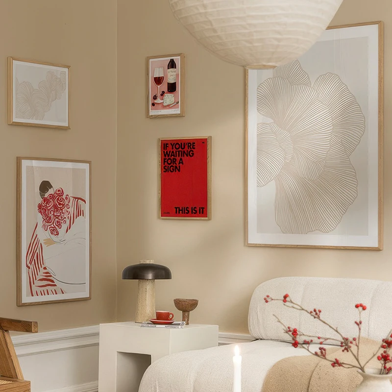 

Abstract Line Roses Winter Reds Gallery Wall Wine Diaries Art Print Poster Decorative Painting Canvas Modern Living Room Picture