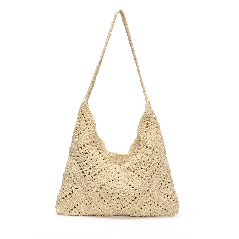 

Handmade Rattan Knitted Handbag with Tassel Boho Chic Crochet Fringe Summer Shoulder Bag for Women Feminine Beach Style