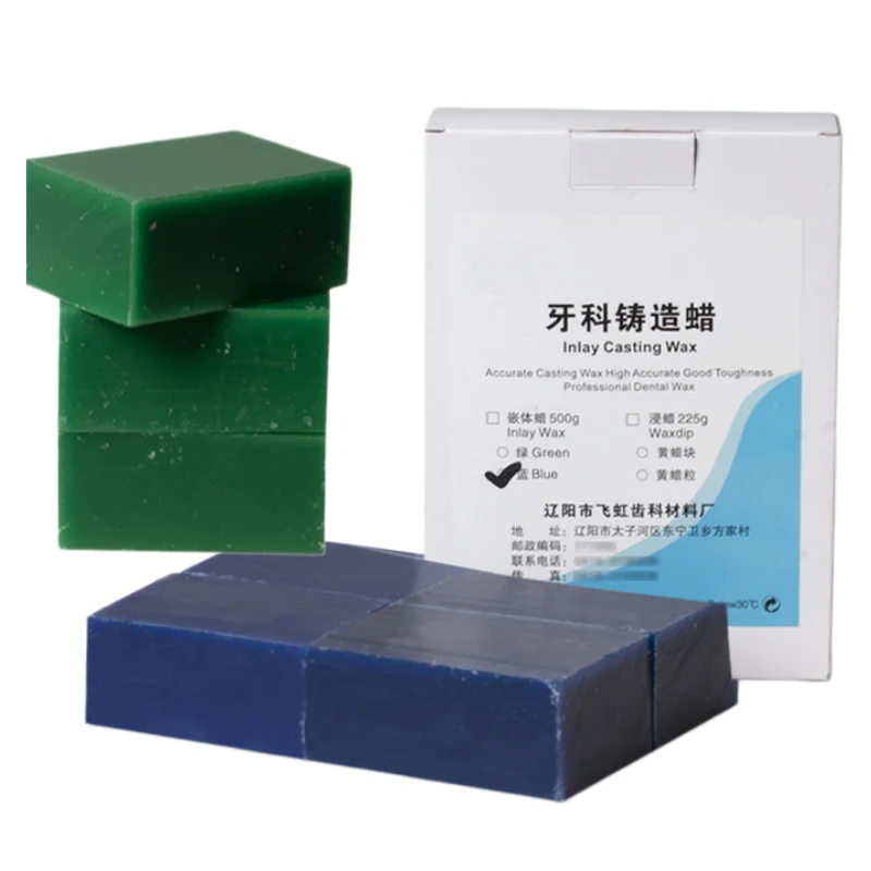 500g Green Blue Dental Casting Wax Block Inlay Crown Pattern Carving Wax Professional Supplies for Denture Bridge Prosthetics
