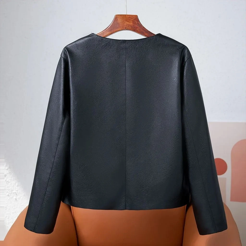 Primavera outono nova jaqueta de couro outwear feminino novo estilo chinês moda nacional curto solto manga longa topos de couro