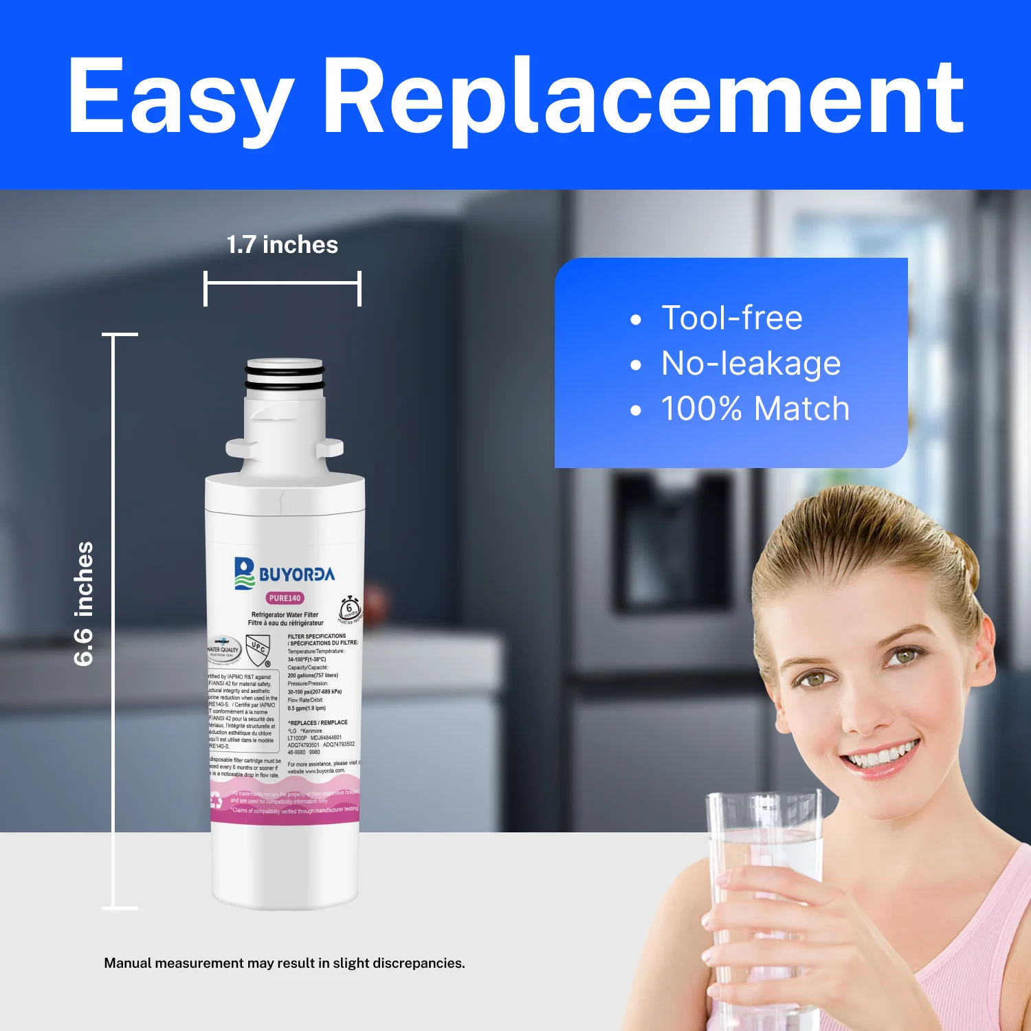 LT1000PC Refrigerator Water Filter Replacement for LG ADQ747935 MDJ64844601 ADQ74793504 LT1000PC-PCS Water Filter Cartridge Part
