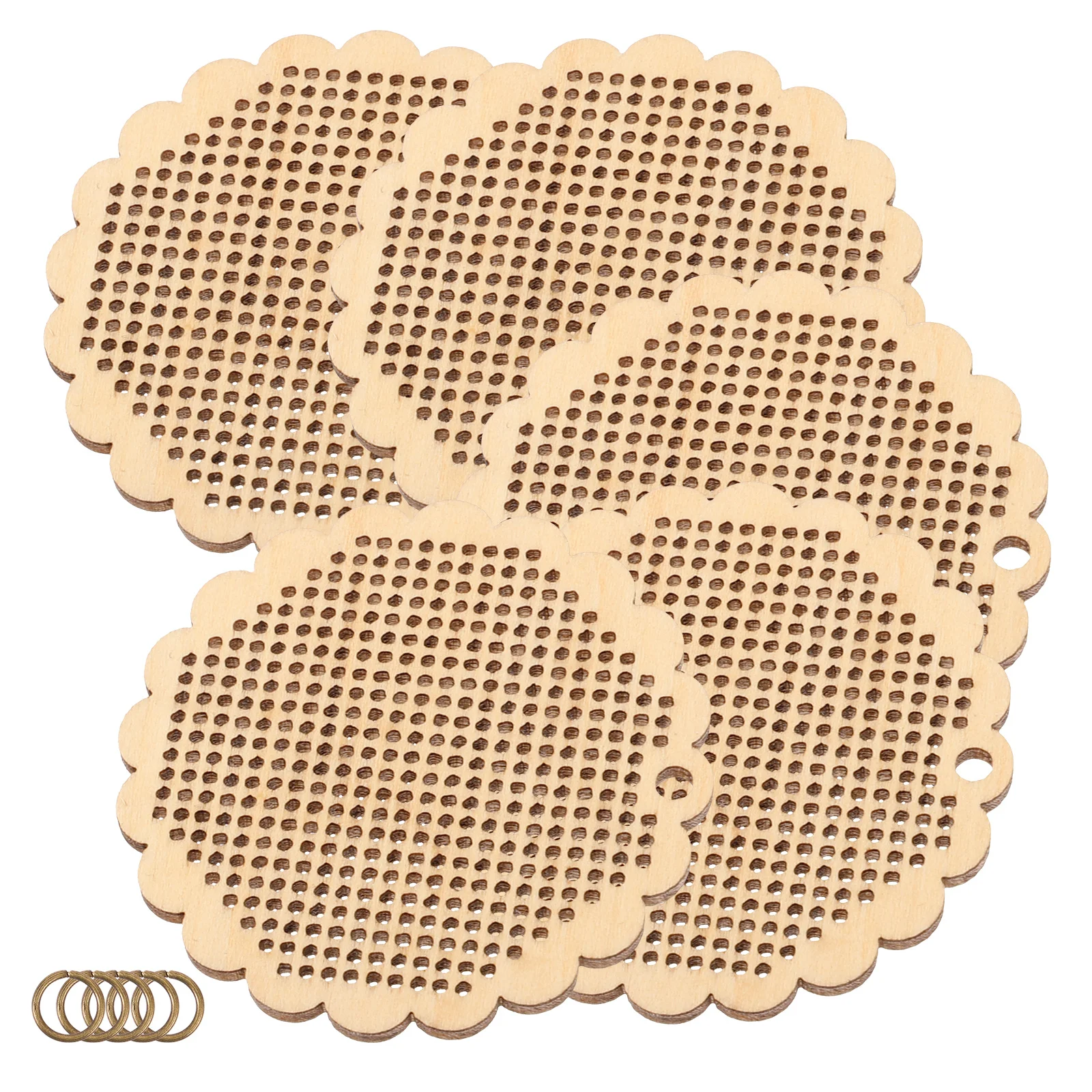 

5Pcs Cross Stitch Wood Chips Round Pendants DIY Handmade Gift Ornament Blanks Thoughtful Unique Present for Occasions