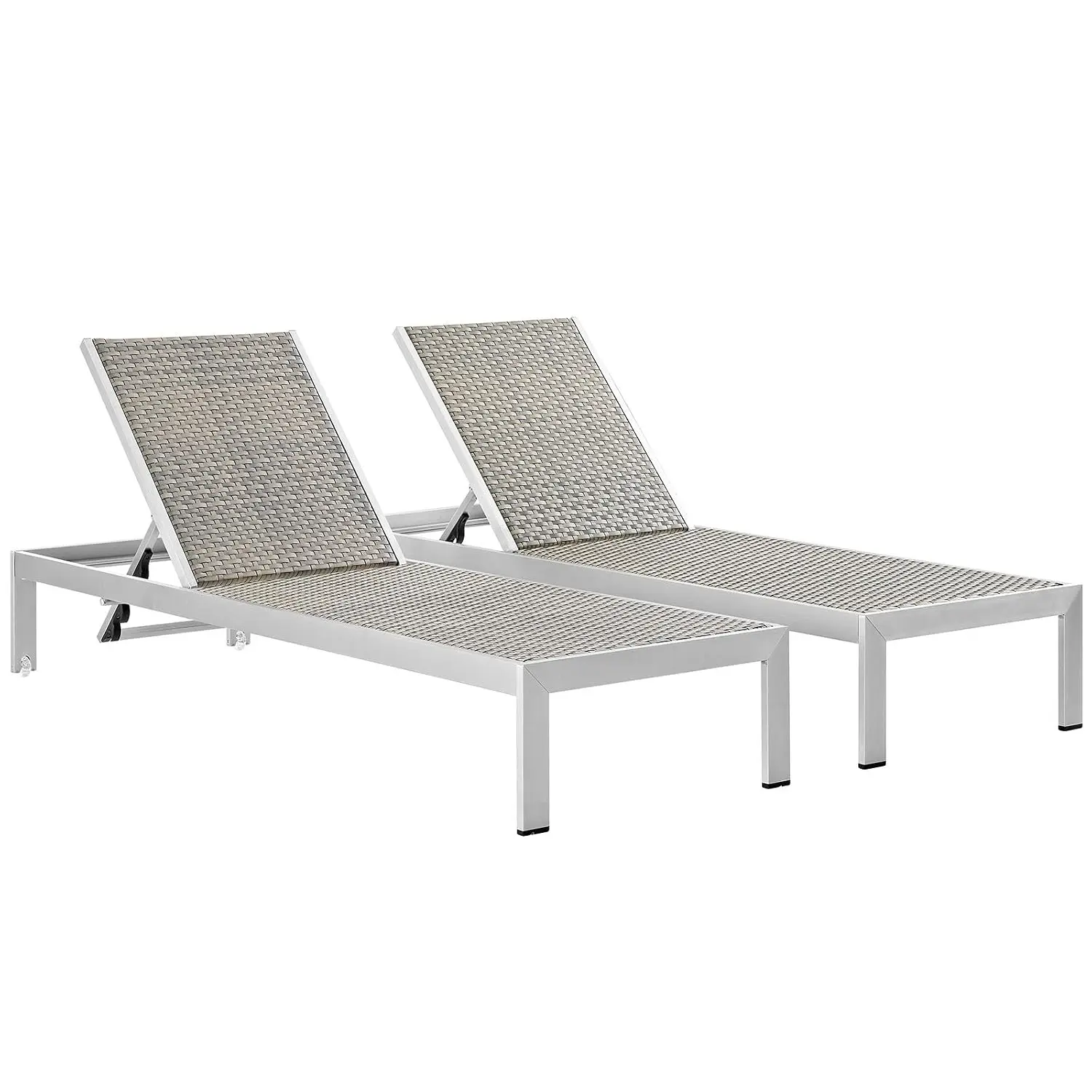 Aluminum Wicker Rattan Outdoor Patio Poolside Chaise Lounge Chair Silver Gray, Customized