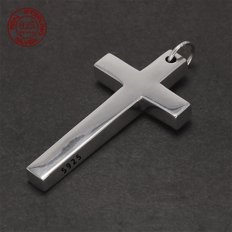 

Real Solid 925 Silver Cross Pendant for Men Women Minimalist High Polished Fashion Classic Jesus Christian Prayer Jewelry
