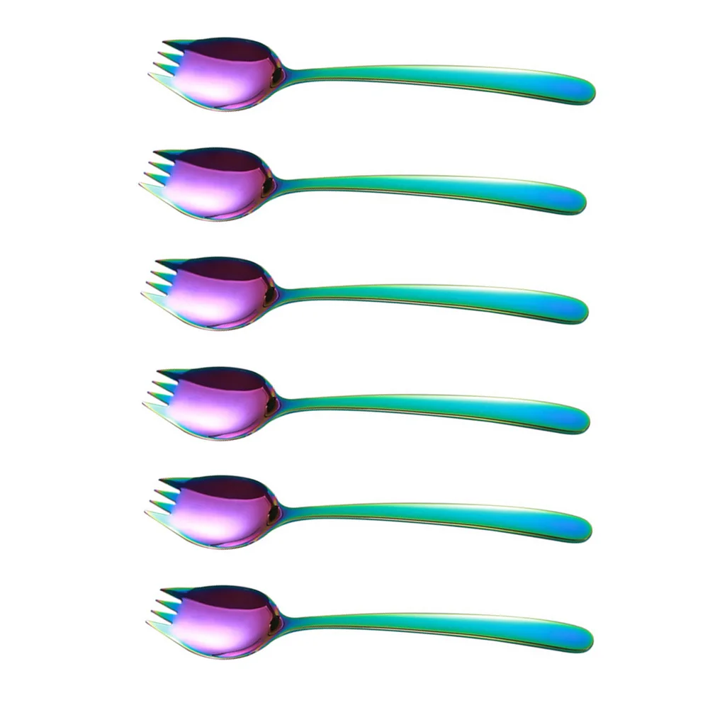 

6 Pcs Stainless Steel Fork Salad Serving Forks Spoon Scoops Multifunction Gilded