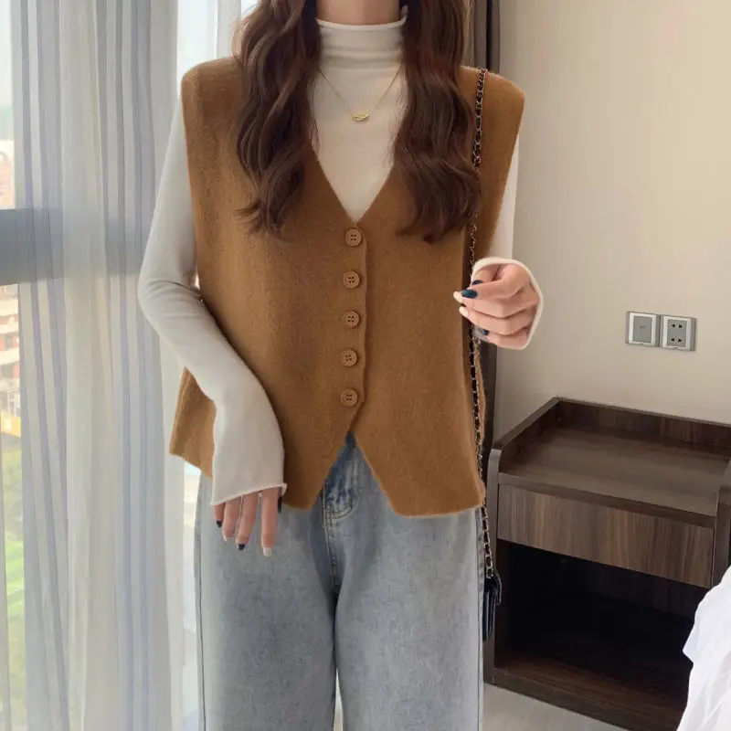 Cardigan Vest Autumn and Winter 2023 Little Fragrant Sweater Knitted Vest Women Sleeveless Overlapping Small Cuff Sweater Vest