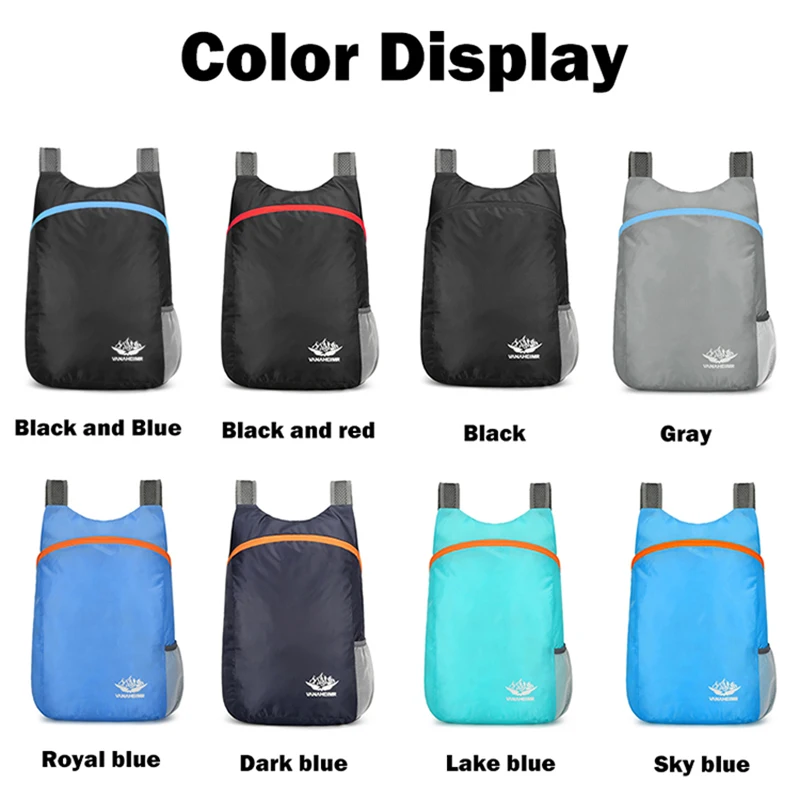 حقيبة ظهر للمشي لمسافات طويلة بسعة كبيرة في الهواء الطلق خفيفة الوزن وقابلة للطي للسفر وحقيبة يومية مقاومة للماء وقابلة للطي للجنسين