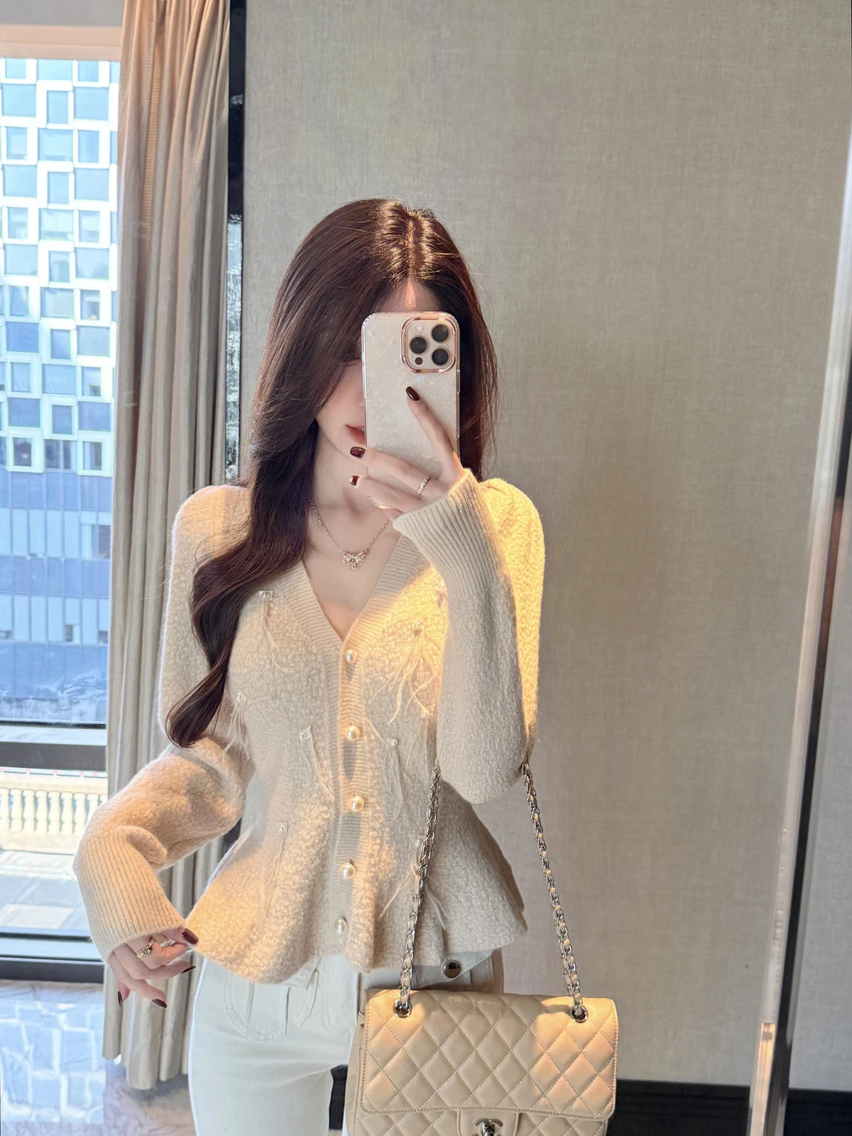 

Вязаный свитер Ele с перьями страуса, женский, приталенный, повседневный, осенне-зимний, новинка JustQin, вечерний