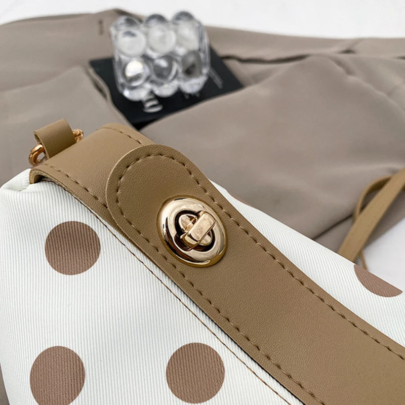 Koreanische Umhängetasche mit Polka Dots, leichte Damen-Umhängetasche, vielseitige, lässige Colorblock-Handtasche für den Arbeitsweg, Reißverschluss – Detail 3