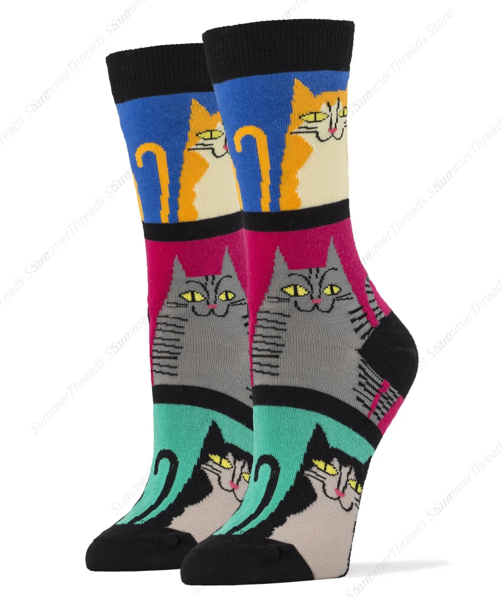 Women's Novelty Cute Crew Socks, Funny Animal Socks for Cat Lover, Mod Meow