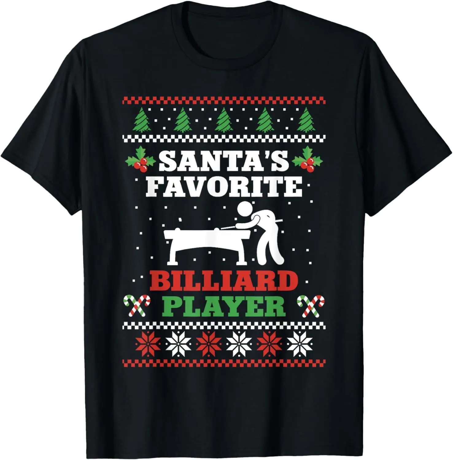 Billiards Pool Player Ball Christmas Ugly Christmas Sweater T-Shirt Custom Printed Graphic T Shirts Customizable Camiseta Hombre