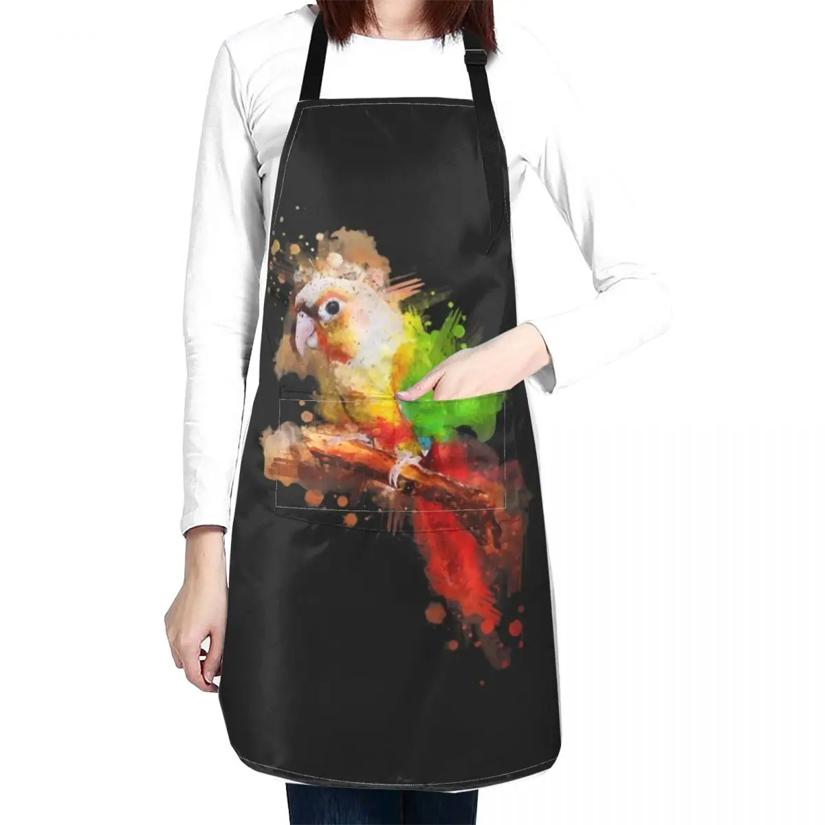 Watercolor Pineapple Green Cheek Conure parrot Apron Sexy for women halloween Apron