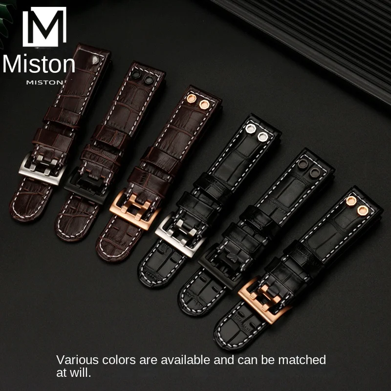 22mm 24mm Leather strap for Hamilton Navy Strap H7858533 H78646733 H78626583 Aviation Field Retro Rivet dual hole wristband men