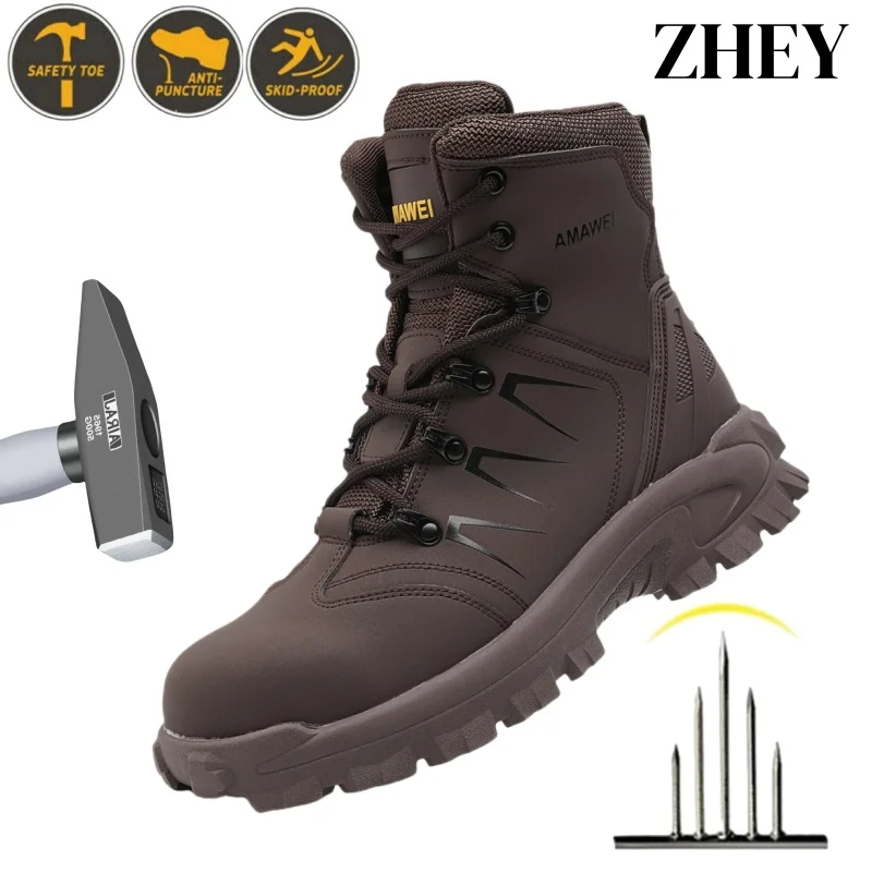 

Steel Toe Safety Shoes Men Work Safety Boots Lightweight Breathable Comfortable Industrial Construction Sneakers Men Boots