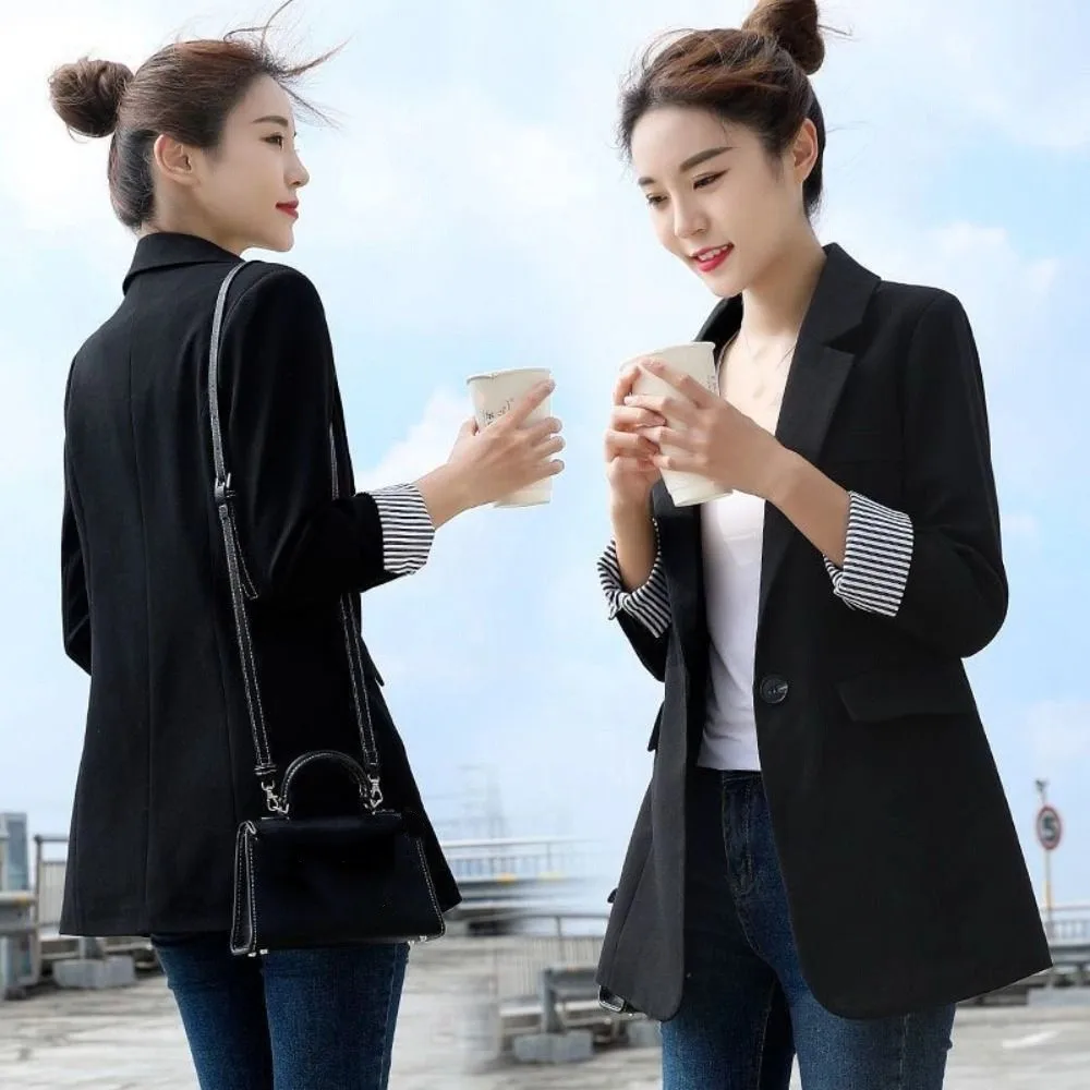 

Classic Stripe Elegant Suit Jacket Casual Long Sleeve Suit Coat Women Plus Size College Clothes Professional Office Blazer Women