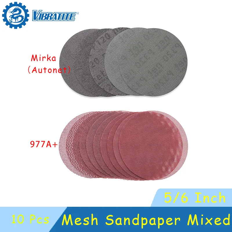 Mirka and 977A+ Mesh Sandpaper Mixed 5/6 Inch10 Pcs Assorted 80-800 Grits Different Kind Hook and Loop for Polishing Metal