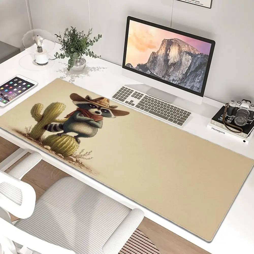 

Коврик для мыши с милым мультяшным енотом, большой абстрактный коврик для мыши, XXL, настольный коврик, игровой настольный коврик с замком, офисный нескользящий ковер