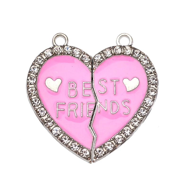 3 Pairs Sweet Enamel Color Love Best Friend Letter Charm Charm for Jewelry Making Couple Necklace Keychain Handmade Accessories