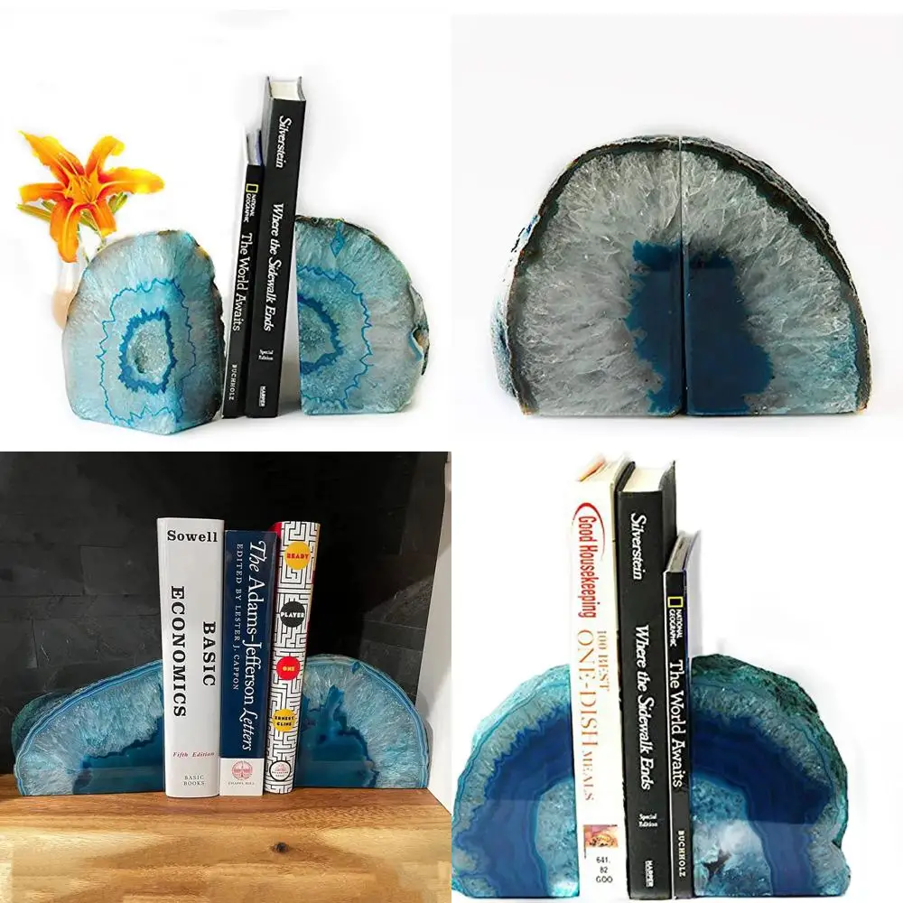 

Heavy Duty Teal Agate Crystal Bookends with Rubber Bumpers, 6-8 Lbs, for Shelves & Decor