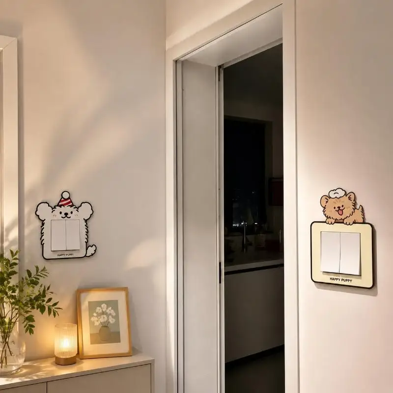 Cute Cartoon Puppy Light Switch Cover Self Adhesive Back Perfect For Bedroom Living Room Wall Decoration