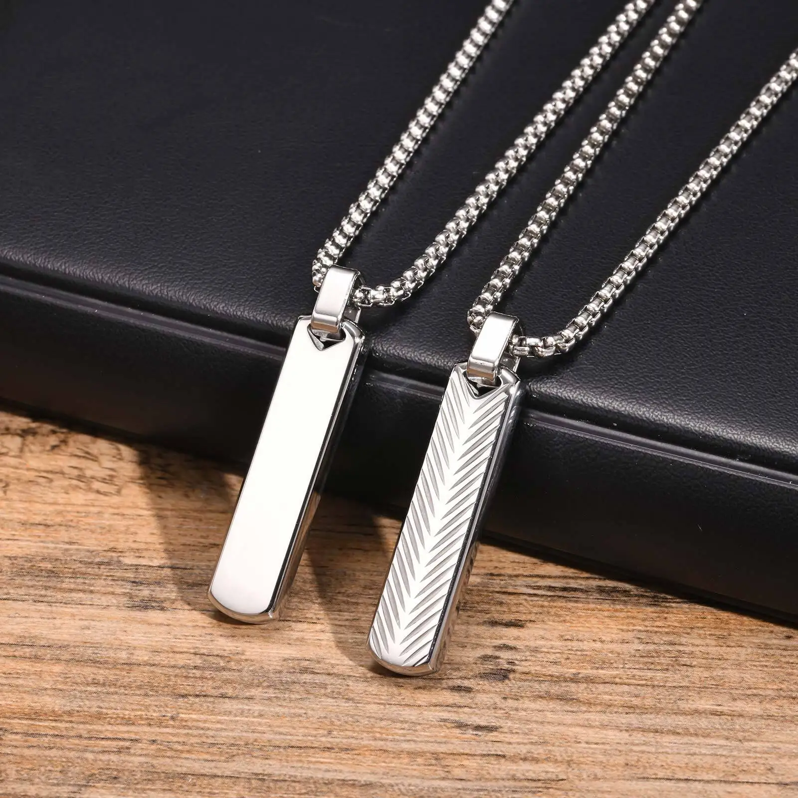 Vnox Stainless Steel Vertical Bar Pendant Necklaces for Men Boys, Black Silver Color Metal Collar, Simple Casual Jewelry Gift - Image 6