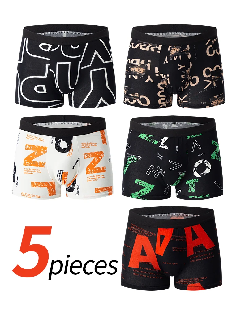 5/10 Pack Heren Zwart Goud Gedrukt Boxerondergoed Comfortabel en Veelzijdig Grote maten Sexy Jonge Heren Vrije tijd Sport Strand sh