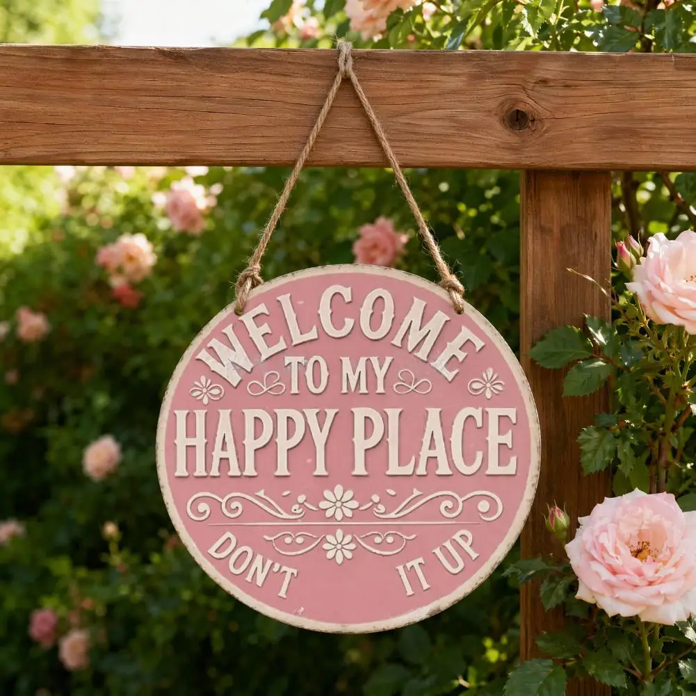 Pre-drilled Door Sign Door Sign Funny Garden Wooden Sign Vintage Welcome Round Plaque Rustic Hanging Wall Decor for Home Bar