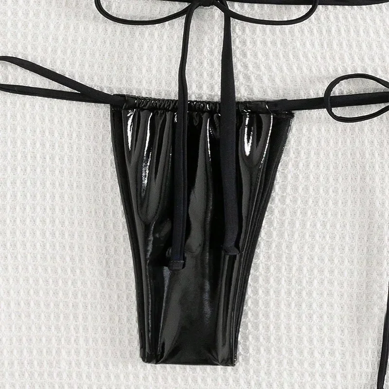 sexy metallizzato nero halter string mini bikini set due pezzi backless costumi da bagno costume da bagno donna biquini perizoma costumi da bagno