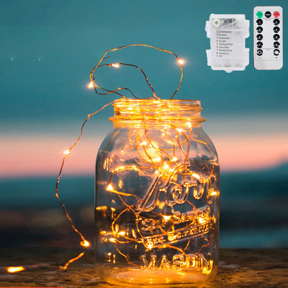 8 Mode Battery LED Fairy Lights Remote Copper Silver Wire Light Garland Birthday Wedding Party String Lights for Home Decoration