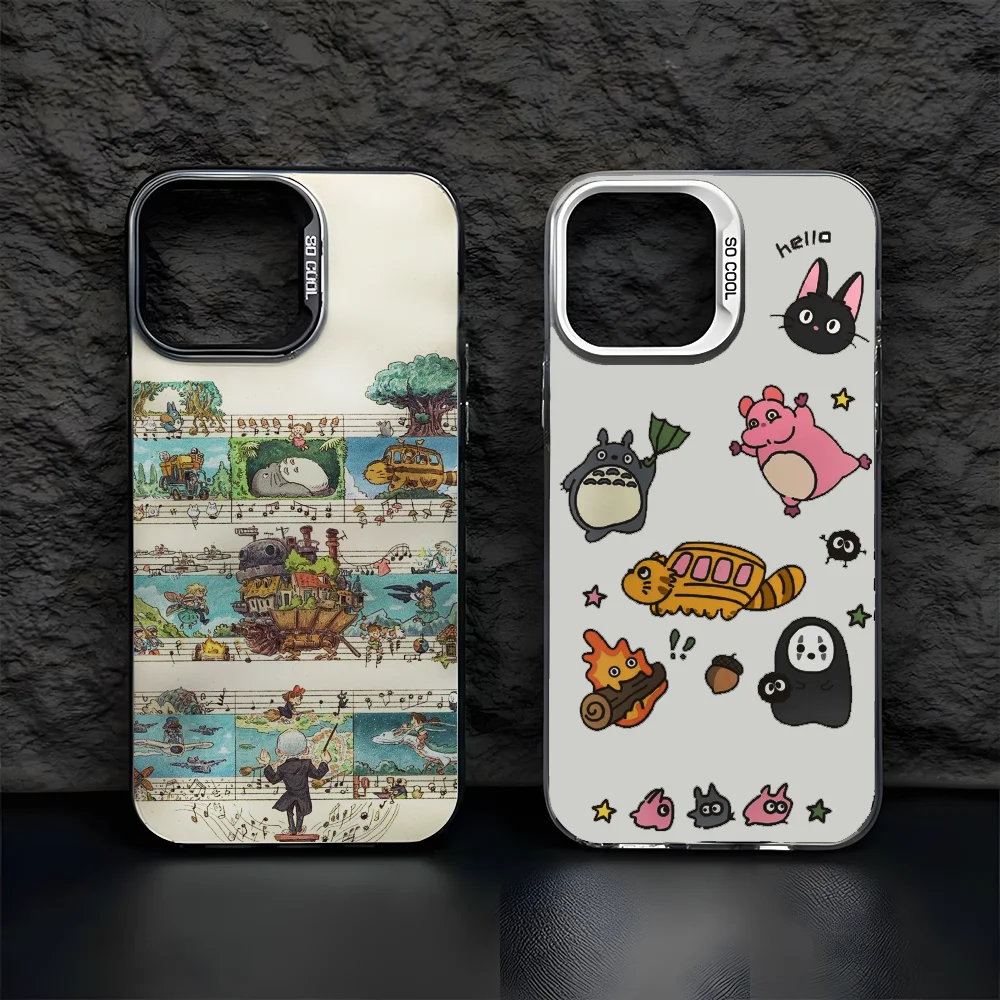 

Cute Anime T-TotoroS Phone Case For iPhone 16 15 14 13 12 11 Pro Max Black Matte Multicolor Laser Metallic Aurora Cover