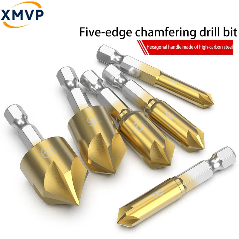 

Five-edge chamfering knife chamfering tool with 90-degree hexagonal handle reaming drill with conical shank screw blind hole dri