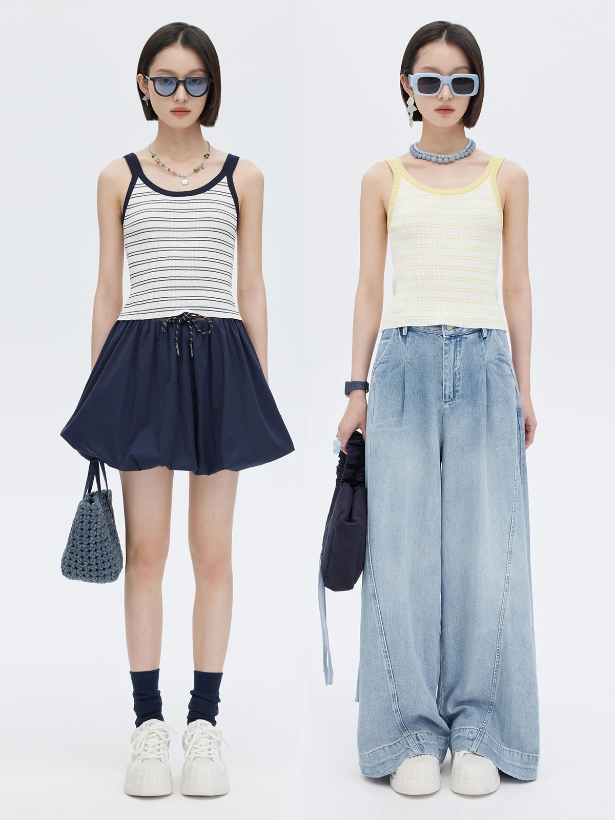 

Новинка 2025: Женский вязаный топ-бандо с U-образным вырезом и контрастными полосками, светло-желтый, летний