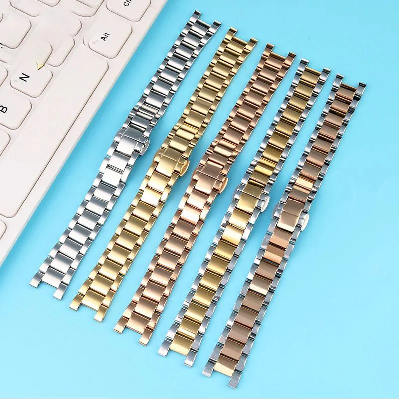 Notch Stainless steel Strap For Cartier PASHA Rossini GC Women\'s Watch Band 16*8mm 18*10mm 20*11mm Bracelet Butterfly Buckle