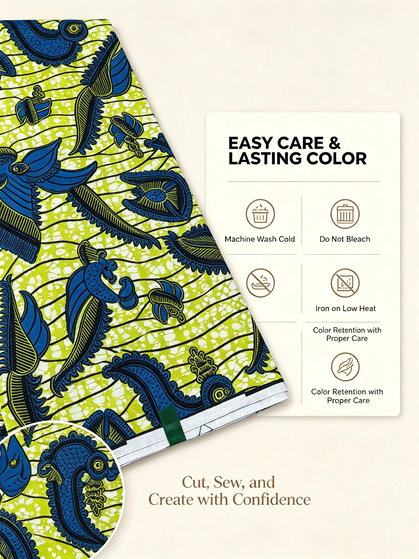 African Real Wax Print Fabric Ankara 6 Yards Green Blue Paisley Pattern 100% Cotton Pagne Material For Women Dress Sewing DIY view 5