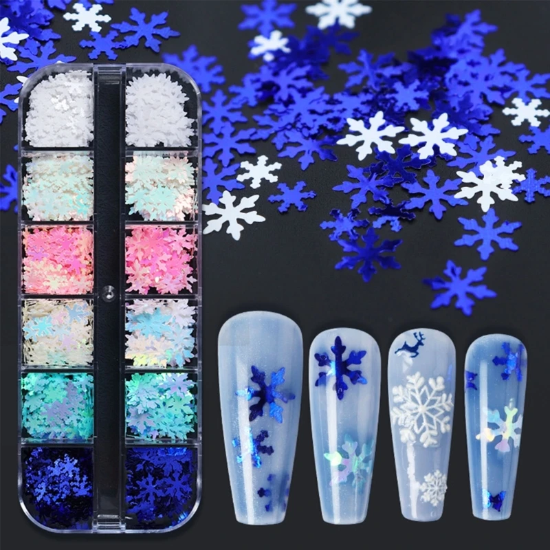 Śnieżynka paznokci błyszczące cekiny holograficzne Nail Art płatki śniegu konfetti płatek do Manicure paznokci artystyczny Design kalkomanie do paznokci dostaw