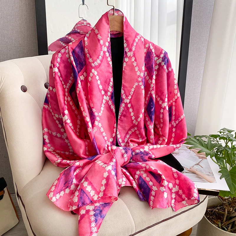 

Элитный шелковый платок для женщин: модный принт в тон, новый стиль, головной убор, пляжная шаль, популярный модный аксессуар