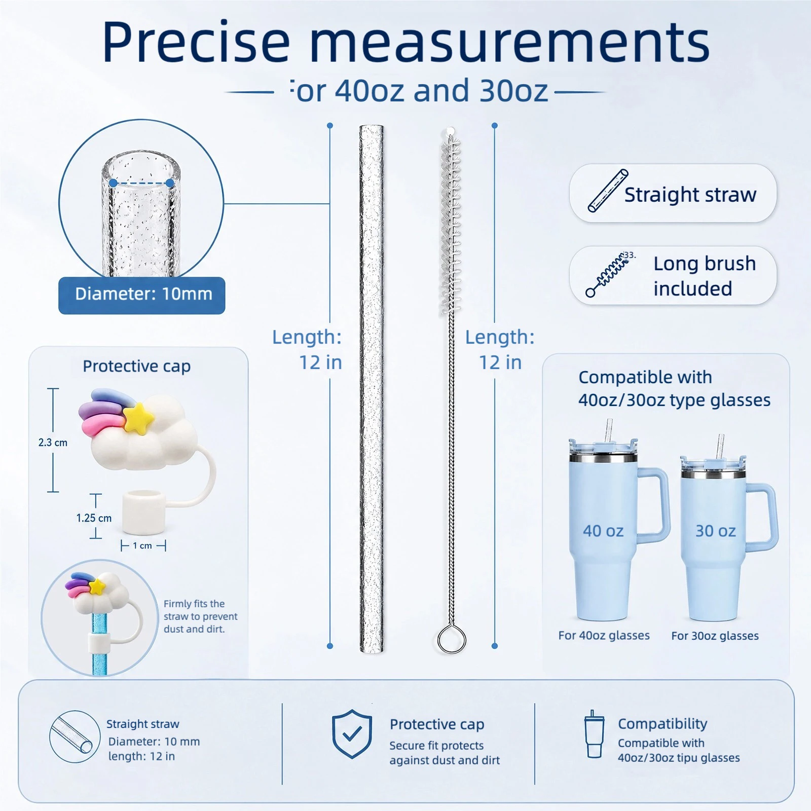 11.8인치 길이의 일자형 재사용 가능한 빨대 10개  - Reusable Straw 리뷰 및 가격