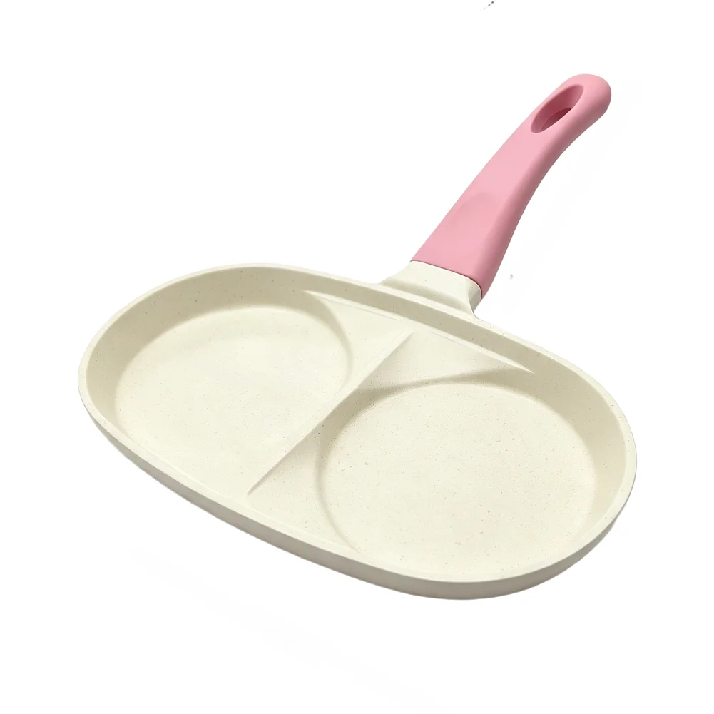 Non‑Stick Double Compartment Egg Frying Pan Dual Grid Skillet For Gas Stove Induction Cooker Household Breakfast Cooking Kitchen