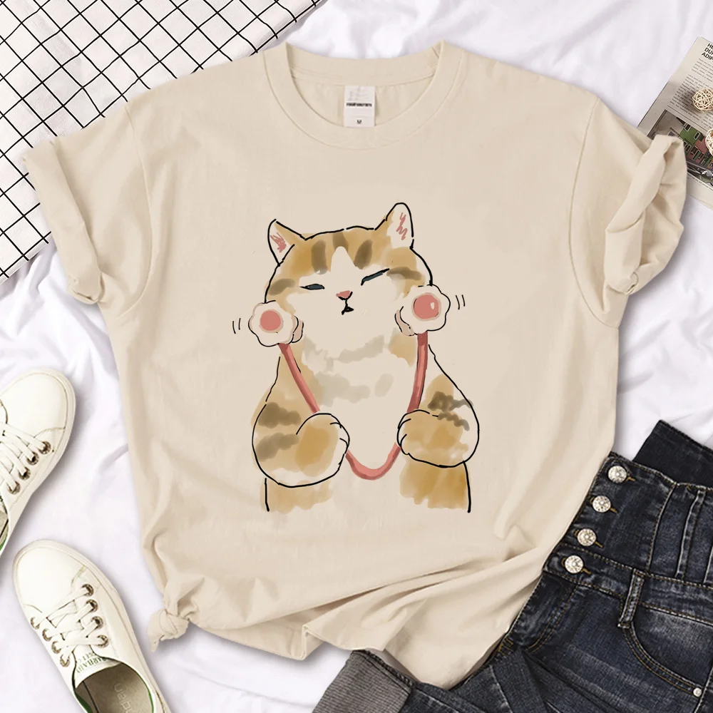 Cat Tee women comic harajuku t shirt girl designer manga funny clothes