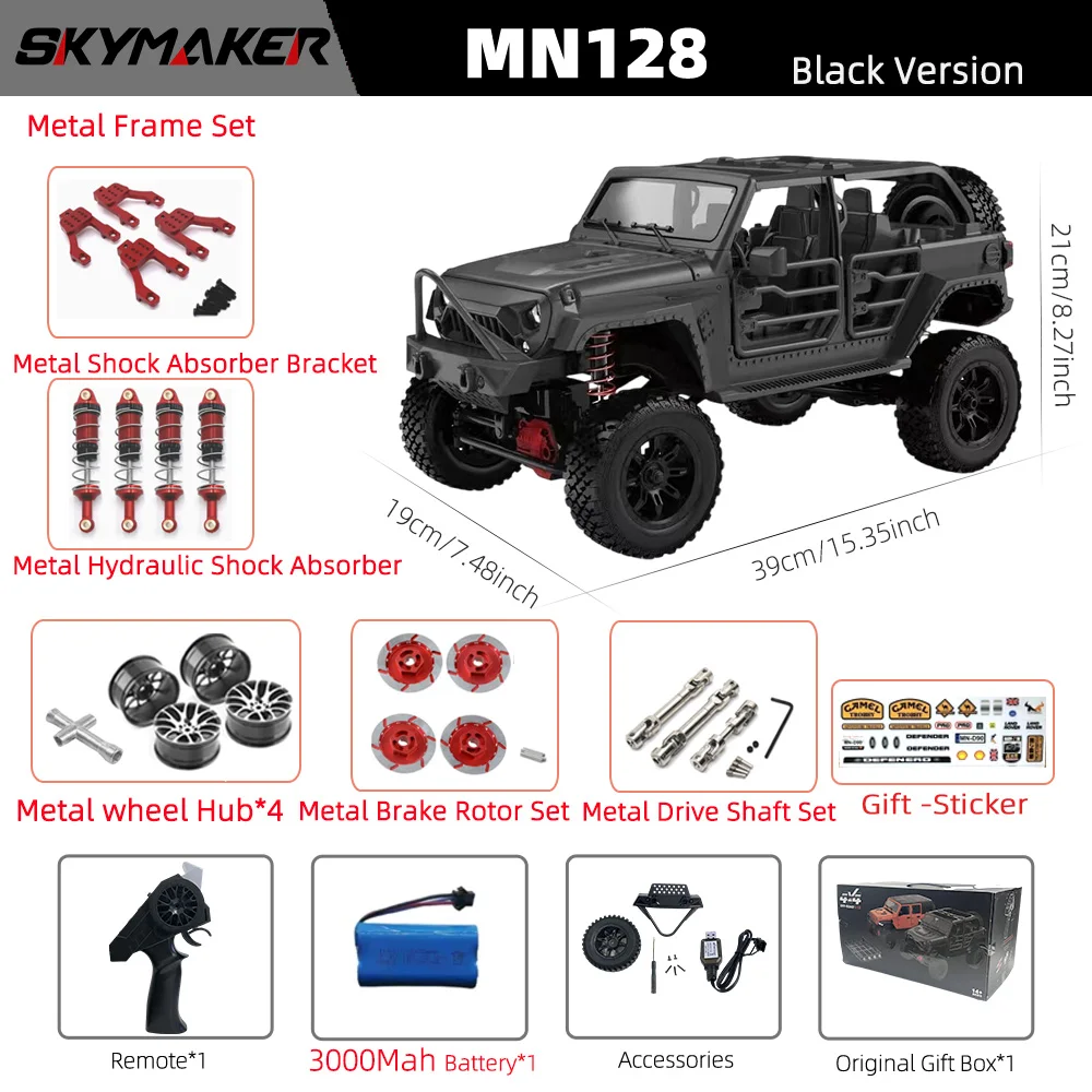 MN128 1/12 RC Car 4WD Jeep Model 2.4G Remote Control LED Light 4X4 Off Road 4WD Climbing RC Truck Electric Toy Car Gift for Boy image 3