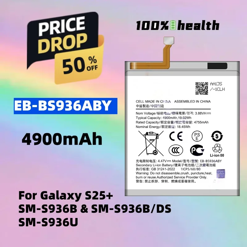 EB-BS936ABY 4900mAh High-capacity Mobile Phone Battery for Samsung S25 Plus/SM-S936B/SM-S936B/DS Lithium Rechargeable Battery