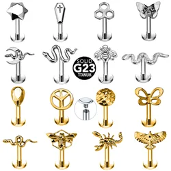 ASTM F136 G23 Titanium 16G Snake Bee Drop Butterfly  Internal Thread Labret Piercing Scorpion Flower Cross Daith Conch Earring