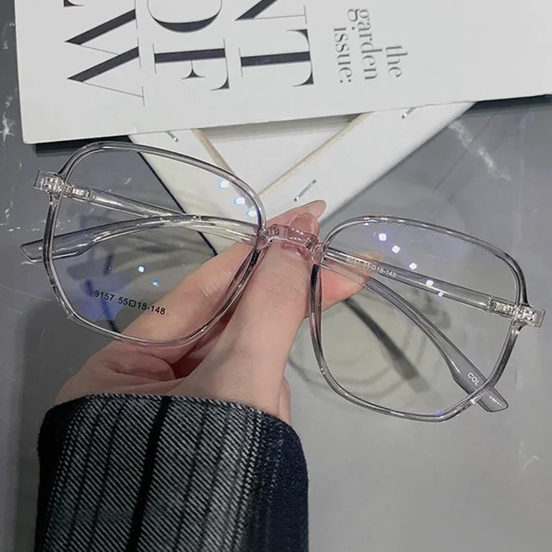 New Fashion Transparent Anti Blue Light Glasses Big Square Frame Women Men Computer Eye Production Plain Spectacles Eyeglasses