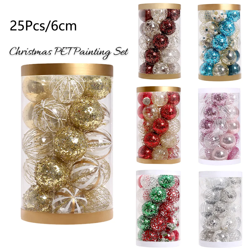 

25pcs Christmas Decorations 6cm High-quality PET Painted Christmas Ball Set Christmas Tree Pendant Decoration