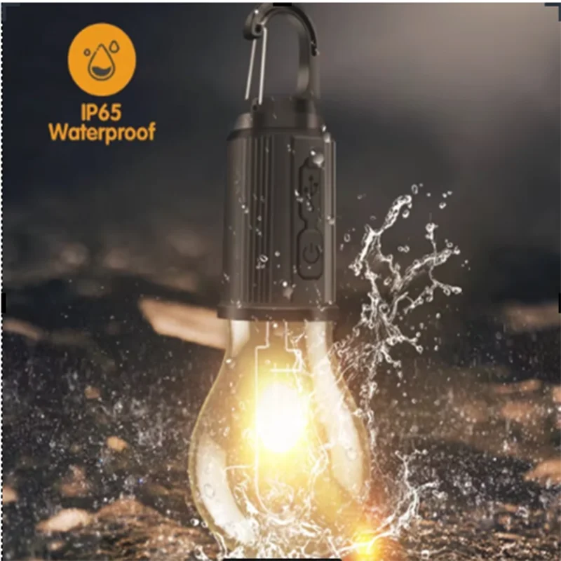 Portable Rechargeable LED Camping Light Bulb Hanging Hook USB Powered Emergency Lamp For Tent Backyard Fishing
