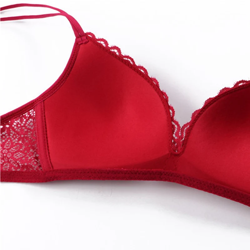 Womens Push Up Bras Sexy Triangle Brassiere Wire Free Lace Bra Bralette Lingerie Small Breast Adjusts Female Underwear A B C Cup