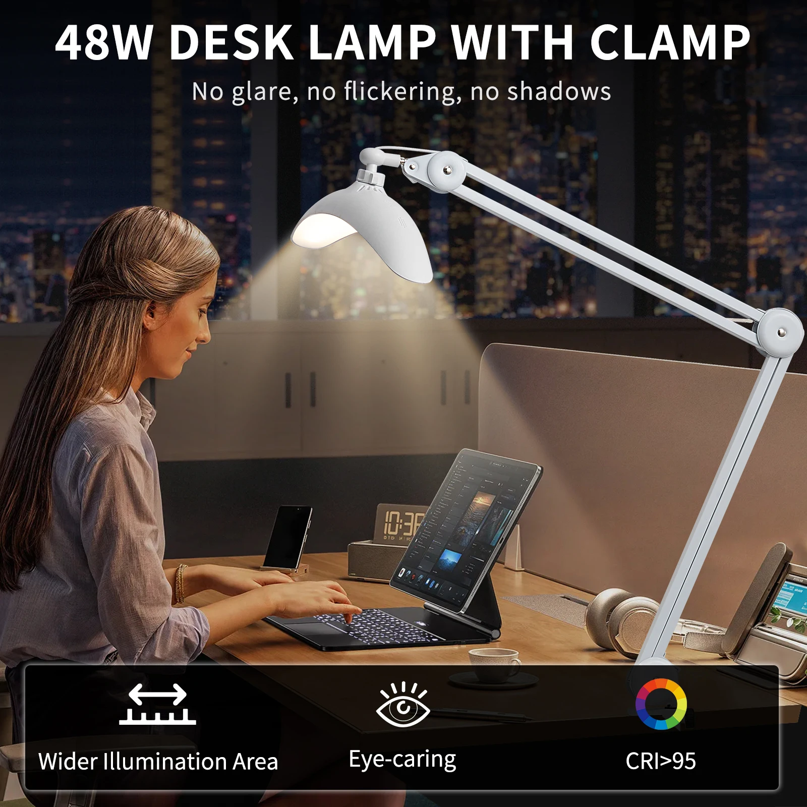 48W Clip on Desk Lamp with Touch Remote Control 22 Inch Foldable CCT Adjustable Nail Table Light for Manicure Craft Office Lamp